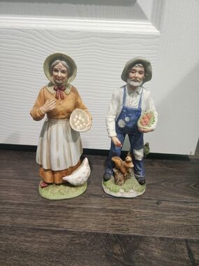 Vintage Homco Old Couple Farmers 8" Porcelain Figurine Pair